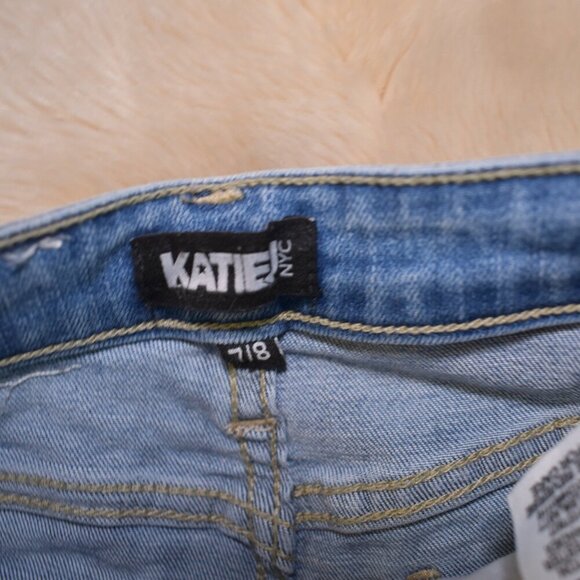 KatieJ NYC Girls Flare Bootcut Jeans Size 7/8 Blue High Rise Distressed Denim - Picture 6 of 10